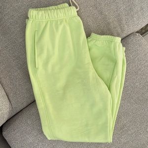 High waisted neon green sweatpants